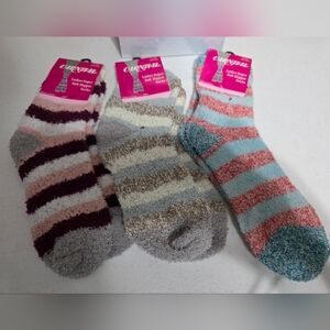 Crownful Ladies Super Soft Striped Cozy Socks - Blue/Pink/Gray